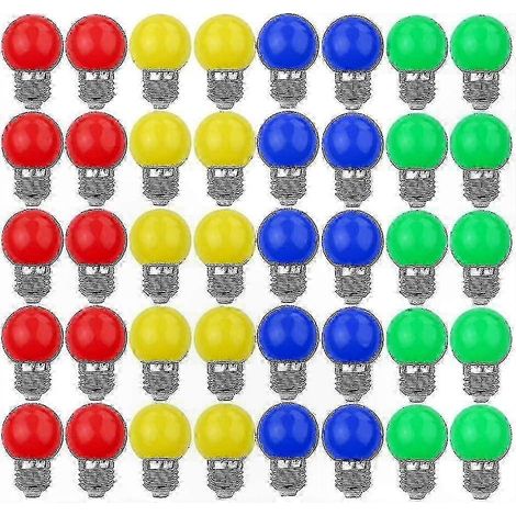 Ampoules LED décoratives E27, Lot de 40, Lumière multicolore, 240 lumens, AC220-240V, Mélange rouge jaune bleu vert (1/5)