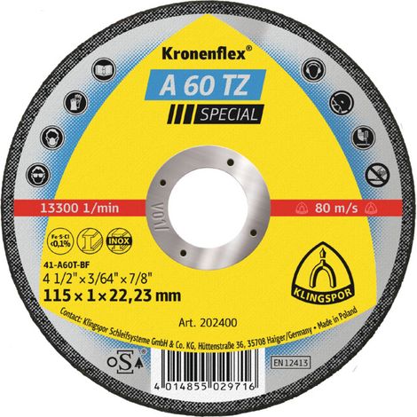 Disque de coupe Klingspor A 60 TZ115 x 1 x 22,23 mm plat 25 pièces (1/4)