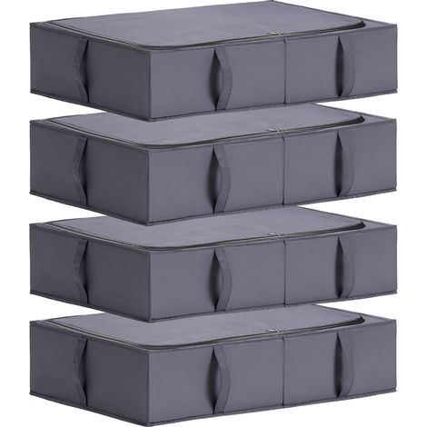 Boîte Rangement sous Lit avec Couvercle, Tissu Durable, Lavable, Pliable, Bac Rangement pour Vêtements, Couvertures, Draps, Chaussures, 70x42x18 cm, Lot de 4, Gris Foncé (1/5)