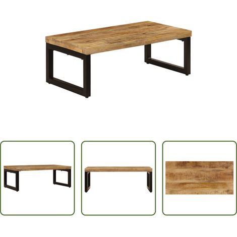 Bois de manguier - Table basse 100x50x35 cm Bois de manguier solide et acier (1/5)