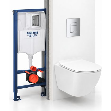 Grohe – Pack WC suspendu complet – Cuvette sans bride Ceramia S-Line Pro – Chasse tourbillonnante – Abattant SoftClose – GRRCEWT01FR