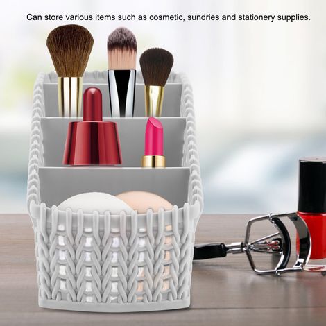Boîte de rangement en rotin multi-compartiments pour bureau, organiseur de maquillage et accessoires, gris clair (1/5)