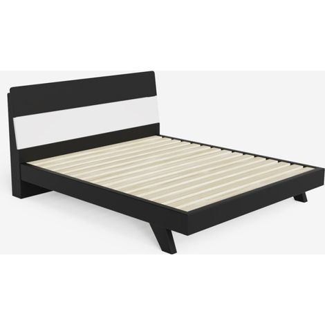 Letto matrimoniale design in legno moderno 160x190cm testata doghe Landeck - Nero