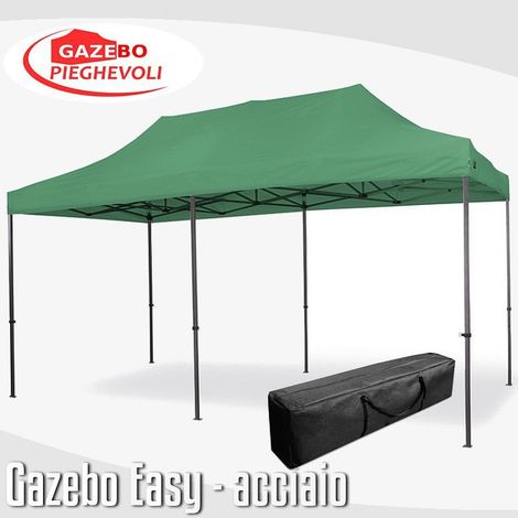 Gazebo 3x6 m verde pieghevole portatile estendibile richiudibile estensibile acciaio SENZA laterali per fiere eventi stand chiosco tenda tendone mercato mercatino (1/5)