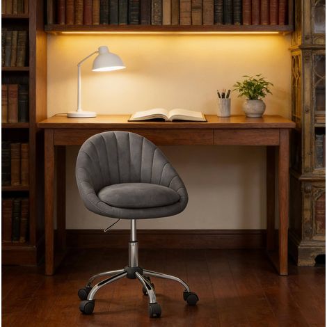 Sedia da ufficio ergonomica in velluto grigio scuro, altezza regolabile, girevole 360° HAVRYA (1/5)