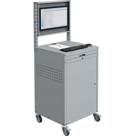Mobiler Computerschrank - Hellgrau RAL7035 - Neigbarer Bildschirm - W040010028-GCGC