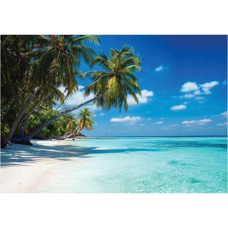 Papier peint mural plage palmiers mer paysage intissé grand format design intérieur salon chambre pas cher 400x280 cm (1/5)