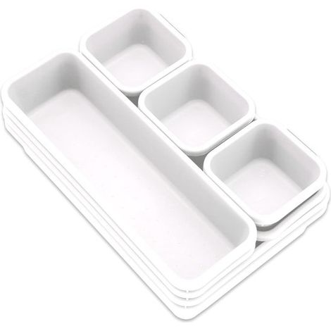 Set di 8 vassoi portaoggetti impilabili in plastica con divisori. Ideali per cucina, scrivania, cosmetici, vestiti, gioielli e materiali per il fai da te. (1/5)