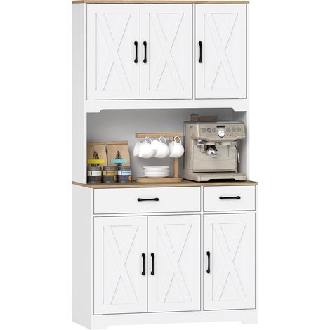 HOMCOM 175cm Tall Kitchen Pantry, Kitchen Cabinet w/ Drawers, Shelves, White
