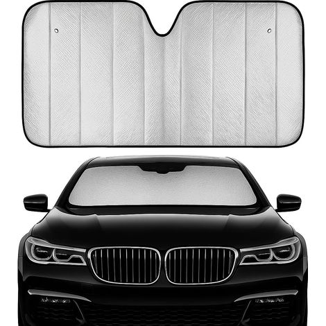 Pare-soleil de voiture pour pare-brise, pliable, protection UV, avec ventouses et élastiques, pare-soleil pour tableau de bord et sièges, universel pour voitures, SUV et fourgonnettes (argenté) (1/5)