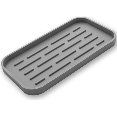 Porte-savon rectangulaire en silicone pour salle de bain, porte-éponge et porte-savon, organisateur d'évier flexible et incassable pour éponge, flacons de lotion, parfum et savon pour les mains Gris (1/5)