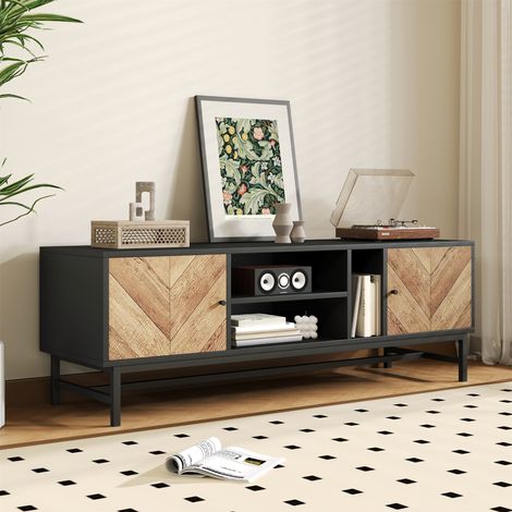 Mueble para TV negro y madera, mueble para TV bajo con espacio de almacenaje polivalente (1/5)