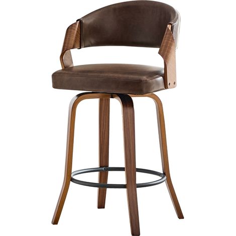 Lot de 2 tabourets de bar avec dossier, structure en bois, simili cuir PU, 95cm, tabourets de comptoir, chaises uniquement sans table (1/5)