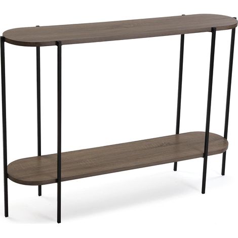 Meuble d'Entrée Étroit pour Entrée ou Couloir, Table Console, avec étagère inférieure, Dimensions (H x l x L) 80 x 25 x 110 cm, Bois et métal, Couleur: Marron et Noir (1/5)