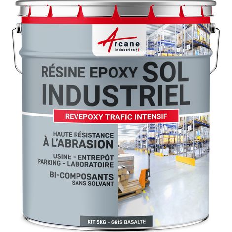 Arcane Industries – Peinture époxy pour sol industriel – 5 kg – Résistance élevée aux agents chimiques – Pour béton, métal, carrelage – Gris basalte RAL 7012