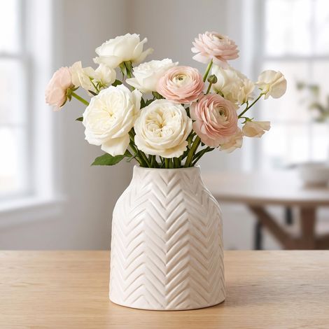Vase Blanc en céramique pour décoration d'intérieur, Vase à Fleurs pour centres de Table, Vase de Table Moderne, Vase bohème pour décoration de Salon, étagère, cheminée – Texture Blanche (Taille (1/5)
