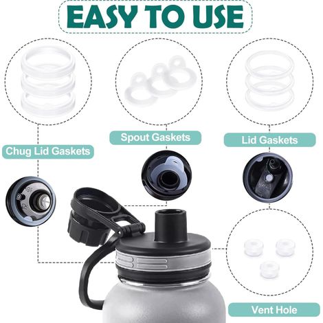 12 joints de rechange pour bouteilles d'eau Thermoflask 24 oz, 32 oz, 40 oz, couvercle à paille, bouchon à goulot, trou de ventilation, joints en silicone (1/4)
