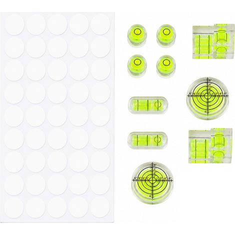 10 Pièces Mini Niveaux à Bulle, Vert Rond Niveau à Bulle pour Trépied, Phonographe, Appareils Photo, avec 50 Points Adhésifs pour Fixation Sécurisée, Convient pour le Camping (1/5)