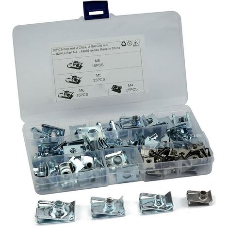 SABIR 80 Pcs Carénage Spire Vitesse Clips Pince Fixation Vis Écrous Kits, U Écrou Carénage Printemps Carrosserie Garniture Panneau Moto Vélo U Clips Vitesse Attaches Vis Autotaraudeuse Vis Clips M4、M5 (1/5)
