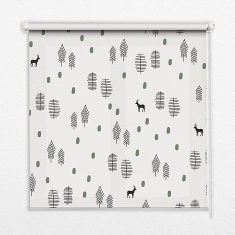 Tenda a Rullo Interna per Finestra - Tenda Filtrante Luce - Tenda Privacy - Tenda Decorativa Rettangolare - Rullo per Interni - (120 cm x 140 cm) - Alberi e cervi disegnati