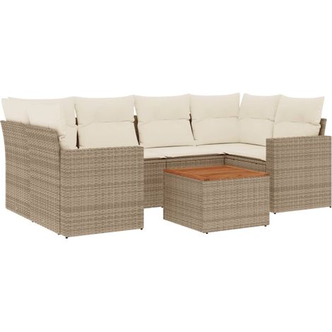 Maison Exclusive - Set Divani da Giardino 7 pz con Cuscini Beige in Polyrattan (1/3)
