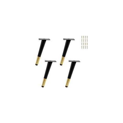 Lot de 4 pieds de meubles en métal noir doré - 20 cm - Pieds de rechange pour meuble TV, meuble bas et armoire - Pieds de rechange DIY pour canapé, armoire, tables basses - Noir doré - 20 cm