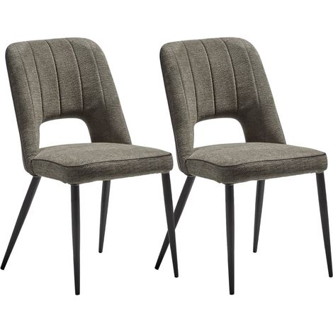 FABRICE - Lot de 2 Chaises Tissu Maille Polyester et Liseré Vert Foncé Chiné (1/5)