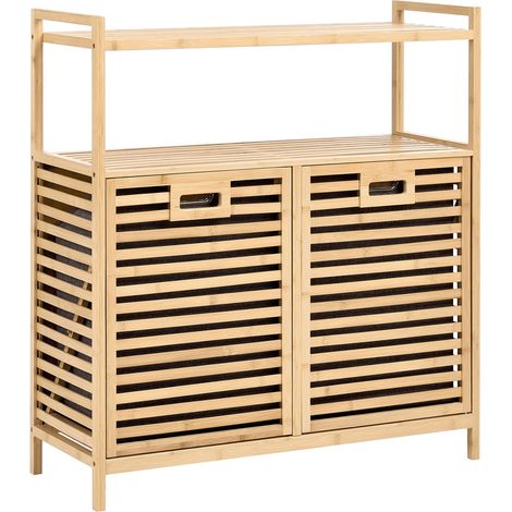 Mobiletto da bagno in bambù con apertura a ribalta per biancheria 2 ripiani stile scandinavo marrone chiaro Cejar (1/5)