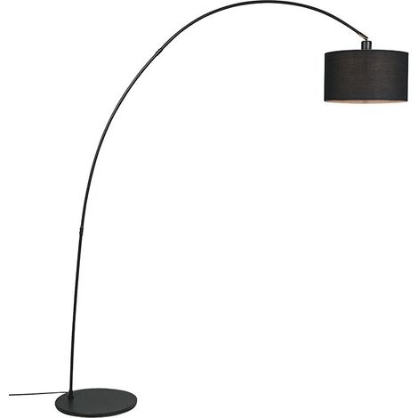 Qazqa – Lampadaire arc noir 174 cm avec abat-jour en tissu – Intensité variable – Pour salon moderne – Douille E27