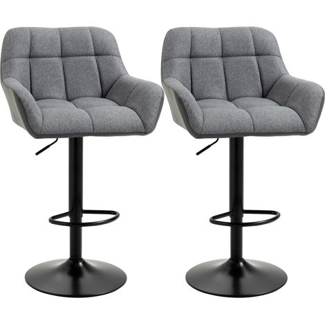 Lot de 2 tabourets de bar réglables en hauteur 360° rotatifs avec dossier et repose-pieds, finition lin, gris (1/5)