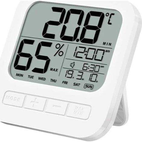 Réveil électronique température humidité calendrier 12 heures/24 heures horloge de bureau réveil indépendant interrupteur Snooze mur numérique LED horloge (couleur : blanc) 1pc