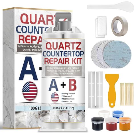 Reparaturset für Quarz- und Marmorarbeitsplatten, starker Klebstoff mit unsichtbarer Oberfläche. Geeignet für Granit, Porzellan, Fliesen und Spülbecken repariert Risse, Absplitterungen, Kratzer und Lö (1/5)