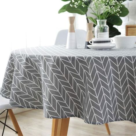 Nappe ronde en coton et lin Linge de table Entretien facile Jardin Salle Décoration de table gris 120cm (1/4)