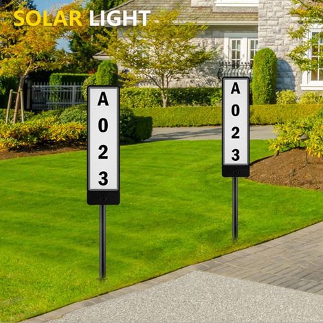 Plaque d'adresse extérieure solaire avec éclairage LED bicolore pour maison, jardin et cour