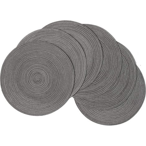 Set mit 6 runden, gewebten Platzsets, 36 cm, aus Baumwolle, waschbar, hitzebeständig und rutschfest.