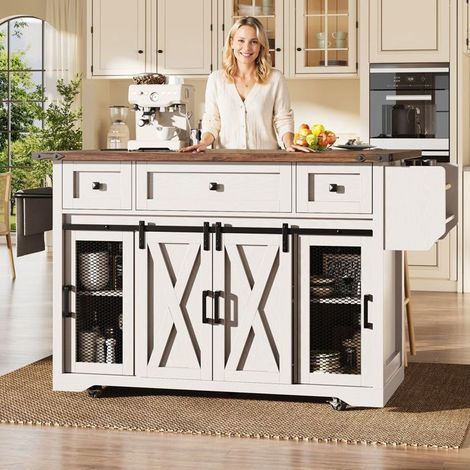 Îlot de Cuisine plan de travail extensible Desserte de Cuisine branchement électrique blanc et noir charge utile 75 kg (1/5)