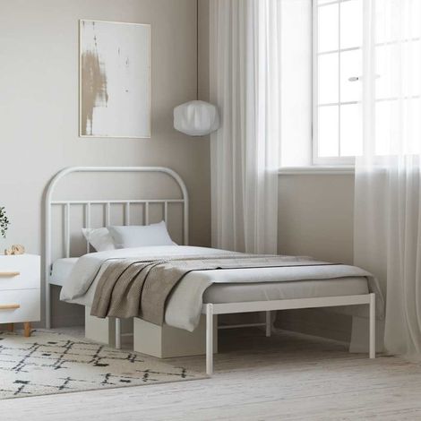 vidaXL Metal Bed Frame without Mattress with Headboard White 107x203cm (1/5)