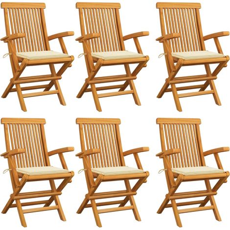 Lot de 6 Chaises de jardin avec coussins crème - Chaise d'extérieur pour terrasse/jardin Bois de teck massif BV536543 - BonneVie (1/5)