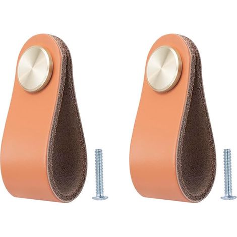 Lot de 2 poignées en cuir vintage pour meubles, portes, tiroirs, armoires, cuisine, salle de bain. (1/5)