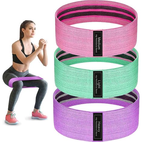 Lot de 3 Bandes de résistance, Tissu antidérapant, Niveaux léger moyen fort, Pour jambes fessiers yoga (1/5)