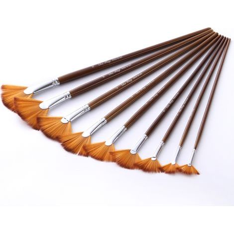 9 Pièces Pinceau éventail Paint Brush Artistes Brosses En Nylon pour Peinture Acrylique, Aquarelle et Huile (1/4)