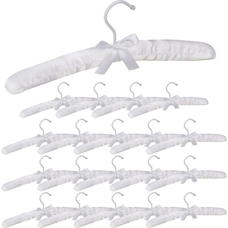 Set of 20 Relaxdays Satin Clothes Hangers, Soft Padding, 360° Swivel Hooks, Decorative Bow, 38 cm Wide, White