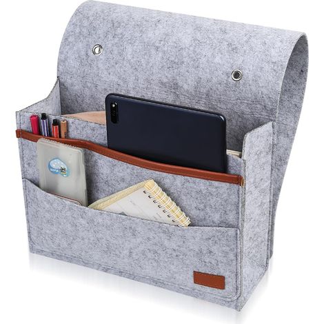 Organisateur de Lit en Feutre - 1 Pièce - Gris Clair - Rangement Suspendu avec Poches - Pour Chambre et Canapé - 32x25x10 cm (1/5)