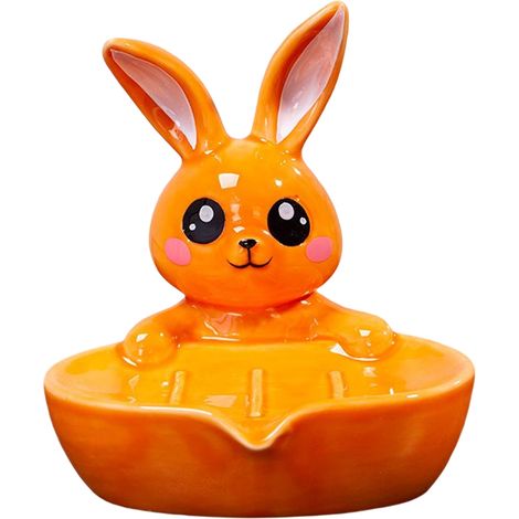 Distributeur de savon en céramique Moe Rabbit orange clair, lumineux et luxueux. Porte-savon ménager en céramique. (1/5)