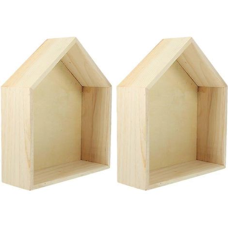 Étagère murale en bois massif, lot de 2 supports de rangement flottants (1/5)