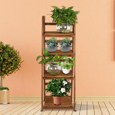 Étagère échelle à 4 niveaux, présentoir, bibliothèque, support de rangement pour plantes et fleurs (marron) (1/5)