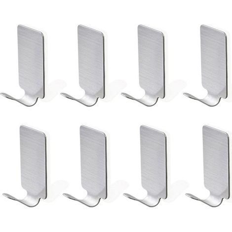 Cintre mural, crochets en acier inoxydable, lot de 8, argenté (convient pour les salles de bains) (1/5)