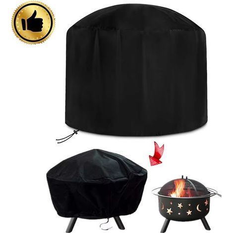 Housse de Protection pour Braséro Rond 122 x45cm, 210D Oxford Housse pour Foyer Barbecue Imperméable Couverture Ronde pour Brasero, Noir (1/5)