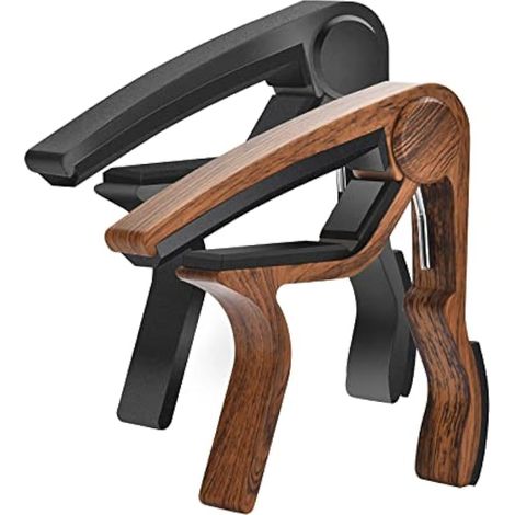 Lot de 2 capodastres pour guitare acoustique, capodastre pour guitare électrique, basse, sans bourdonnement, libération rapide, facile à utiliser, noir et palissandre (1/4)
