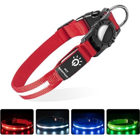(rouge-L)Collier Chien Lumineux Rechargeable et Etanche, LED Clignotant Collier de Sécurité pour Petits-Moyens-Gros Chiens - Rouge, L (1/4)